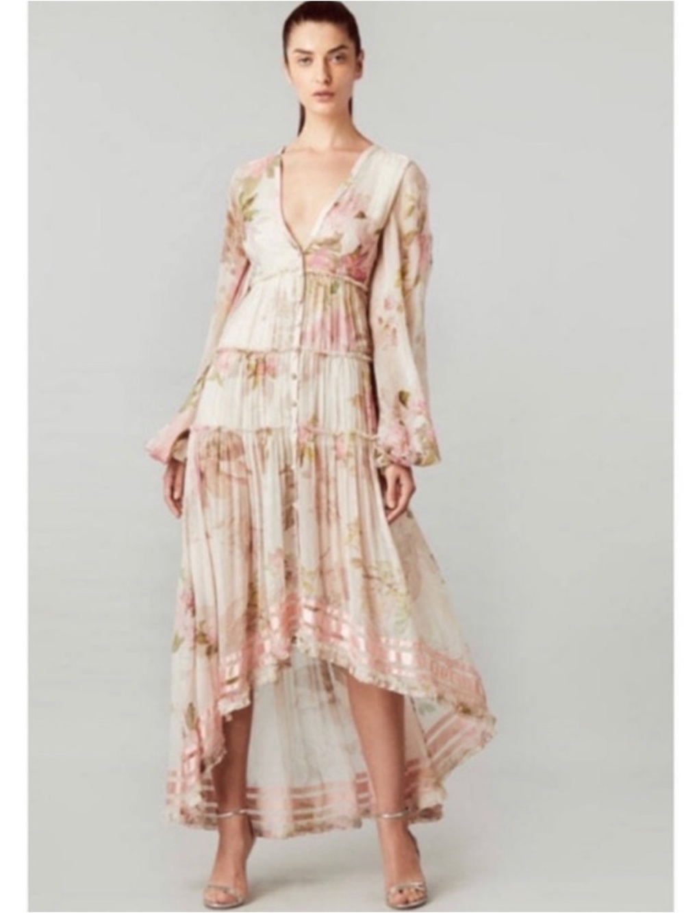 Rococo Sand Melody Maxi Dress Floral High Low Balloon Sleeve Boho Romantic S - Picture 2 of 11